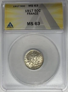 1917 France 50 Centimes ANACS MS 63 W4 - Picture 1 of 2