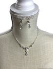 Prom Necklace & Earrings Set Crystal Rhinestone Set in Silver Fancy Formal 