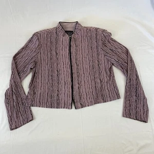 Womens 14 Alex Evenings Top Jacket Shirt Zipper Purple Sparkle Buisness Casual - Picture 1 of 5
