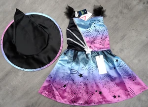 GIRLS BNWT AGE 3-4 YEARS WICKED WITCH HALLOWEEN FANCY DRESS COSTUME + HAT - Picture 1 of 4