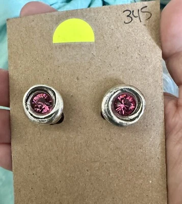 Pendientes De Colección Patricia Locke Amala Plata Rosa Cristal Clip #345 2010 Nuevos En Tarjeta Foto 1 de 3