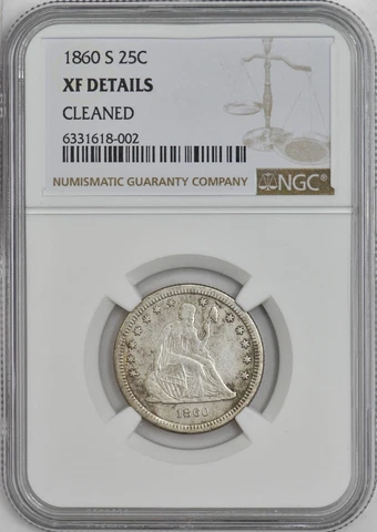 1860-S Seated Liberty Quarter 25c XF Details NGC 946216-4 Cover