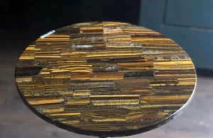 Round Tiger Eye Coffee Table Top Handmade Arts Furniture Hallway Garden Decors - Picture 1 of 9