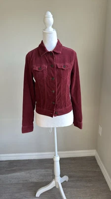 Chaqueta Camionero Antigua Azul Marino Pana 4 Bolsillos Borgoña 100% Algodón Para Mujer XS Foto 1 de 4