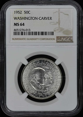 WASHINGTON-CARVER 1952 Silver Commemorative 50C NGC MS64 - Image 1 of 4