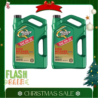 (Paquete de 2) Aceite de motor Quaker State totalmente sintético alto kilometraje 5W-30, 5 cuartos Foto 1 de 4