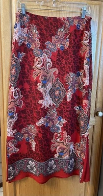 Falda Larga Vintage Carole Anderson Cuentas Rojo Paisley Seda Talla Mediana, Usada Foto 1 de 4