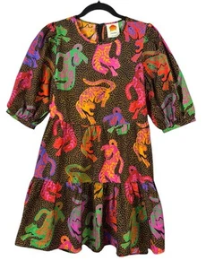 NWT Farm Rio Wild Leopards Black Mini Dress Small S Colorful Boho Short Sleeve - Picture 1 of 5