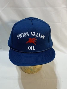Vintage Swiss Valley Ölhut blau Schaum kaltes Wetter verstellbar Pegasus Pferd - Bild 1 von 7
