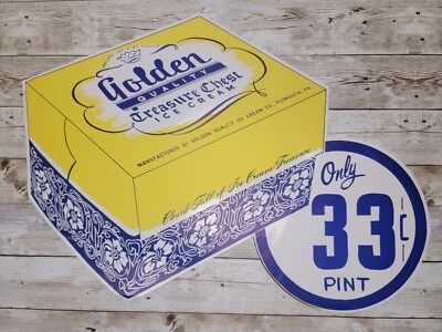 Letrero de papel helado lácteo años 50 calidad dorada cofre del tesoro publicidad  Foto 1 de 4