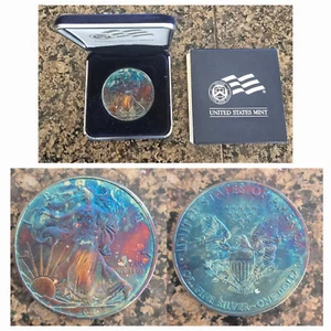 2011 American Silver Eagle Monster Blue Toned Toning ASE Rainbow Toned - Picture 1 of 10