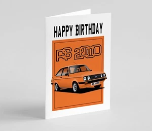 Ford Escort Mk2 RS2000 Classic Car Art Birthday Greetings Card Orange Large A5 - Picture 1 of 2