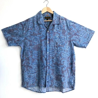 Camisa Hawaiana TIMBERLAND Para Hombres Aloha 100% Lino Botón Frontal Azul Talla XL Foto 1 de 4