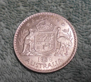#C65.  QUALITY  1938  AUSTRALIAN STERLING SILVER FLORIN TWO SHILLING  COIN - Bild 1 von 2