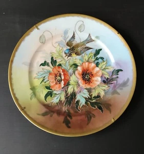 ASSIETTE PORCELAINE LIMOGES SIGNE RIBES DECOR OISEAU REHAUSSE DORURE OR - Picture 1 of 6
