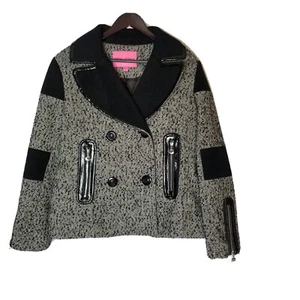 Betsey Johnson Womens X-Large Black Tweed Double Breasted Jacket Coat - Picture 1 of 10