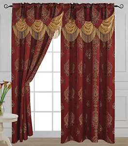 Alexa Luxury Jacquard Curtain Panel with Attached Waterfall Valance 54" X 84" - Picture 1 of 35