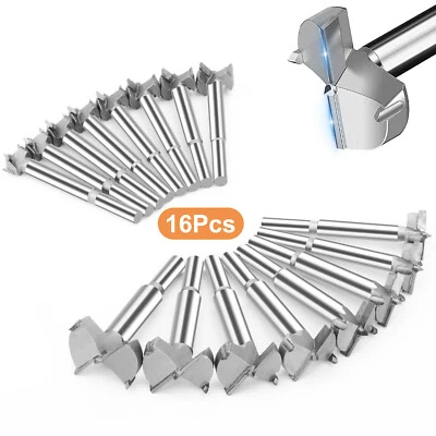 16件装Forstner钻头硬质合金木铰链孔锯镗刀套件15-35毫米 — 第 1/4 张图片