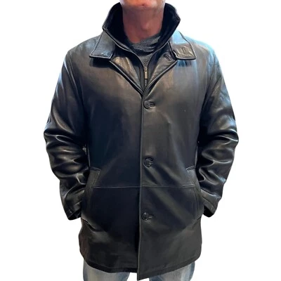 Abrigo de cuero grande Charles Klein para hombre - negro Foto 1 de 4