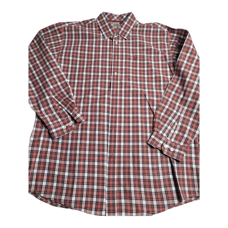 Camisa masculina xadrez laranja com botões Cinch LS caubói ocidental - Imagem 1 de 4
