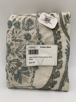Pottery Barn Lilah Suzani Floral Cotton Sham Blue Multi King #4830C - Image 1 of 3