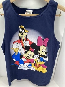 Walt Disney World Tank Top Men Large Blue Mickey Goofy Donald Pluto Vintage USA - Picture 1 of 13