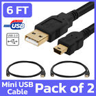 2 Pack Mini USB Cable 6FT 5 Pin Data Sync Charging Cord for Camera GPS PS3 MP3