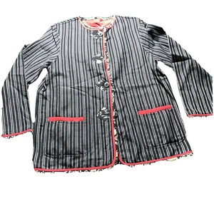 KOOS OF COURSE Jacket Reversible Womens SM Red Black Button Art Quilt Oversized - Picture 1 of 7