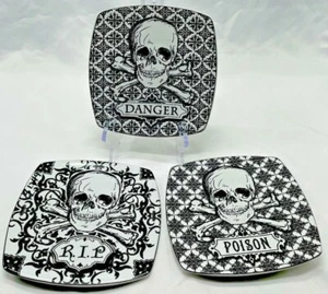 222 Fifth Halloween Totenköpfe Salatteller 3er Set schwarz-weiß Gothic - Bild 1 von 5