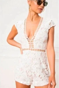 Revolve Superdown Women's White Playsuit-romper Crochet lace Size Medium NEW - Picture 1 of 19