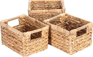 Small Wicker Basket with Wooden Handles 10 x 7.5 x 6.3 inches - Pack of 3 - Picture 1 of 8