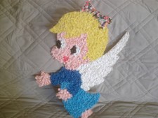 Vintage melted popcorn, Christmas Angel window decoration 20" x 14"