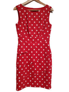 Connected Apparel Red White Polka Dot Dress Size 6 Faux Wrap Half Sleeve