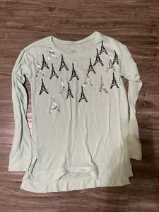 Girls Justice Paris Eiffel Tower Sweater Shirt Size 12 Cute Shirt - Picture 1 of 3