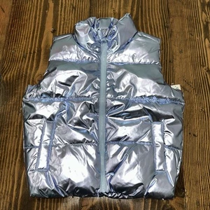 Old Navy Puffer Vest Girls Blue Medium Sleeveless Full Zip Quilted NWT - Picture 1 of 8