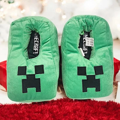 DIVAS WORLD Minecraft Creeper Slippers for Kids Adults – Soft Plush House Shoes Green Gift