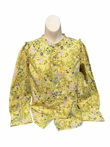 Blusa Antigua Azul Marino Amarilla Floral Con Botones Talla Pequeña Cottagecore Floral Top - Imagen 1 de 2