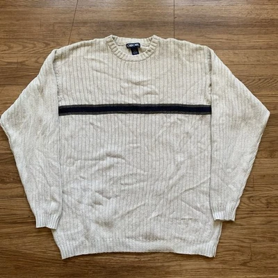 Vintage 90s Y2K Cherokee Striped Cotton Sweater Beige XL - Image 1 of 4