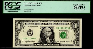 1999 $1 FRN CHICAGO. FR: 1925-L. PCGS Graded: 68 PPQ. MILLENNIUM NOTE. - Picture 1 of 2