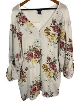 Rue21 Long Convertible Sleeve Full Zip Top Blouse Women’s Size 3X Floral Rose - Image 1 of 4