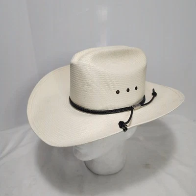 STETSON "CARSON 10X" Sombrero de Vaquero de Paja con Banda de Cuero Tejido Talla 6 7/8 **LEER** Foto 1 de 4