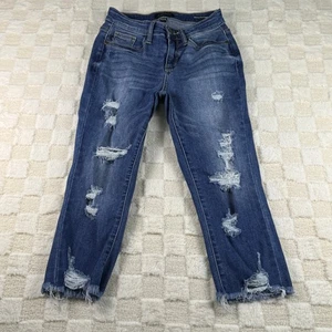 Judy Blue Womens Distressed Skinny Jeans Frayed Hem Medium Wash - Picture 1 of 14