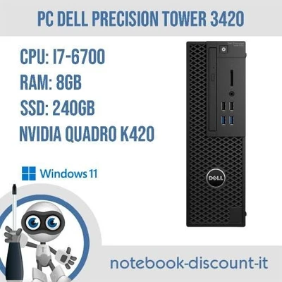 PC Dell Precision Tower 3420 Cpu i7-6700 Ram 8Gb Ssd 240gb  NVIDIA Quadro K420 - Immagine 1 di 4