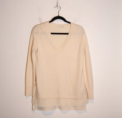 Vince V шеи свитер шерсти кашемира смесь XS шелк слоистый блузка кромки бежевый туника - Изображение 1 из 4