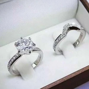 2,30 ctw Rundschliff Moissanit Verlobungsring Brautring Set 14K Weißgold plattiert - Bild 1 von 11