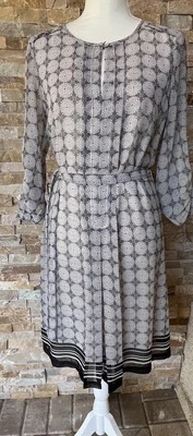 Max Studio Black & Cream Shift Dress Lined W Belt &Tab Sleeves Size Small - Image 1 of 4