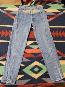Jeans vintage EQVS donna taglia 9/10 blu denim USA anni 80 26x28 Talon 42 zip - Foto 1 di 8