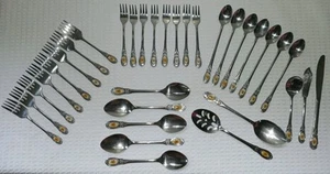 33 Piece MCM Vintage CUSTOMCRAFT Stainless Floral Heart Detail Flatwear Cottage - Picture 1 of 18