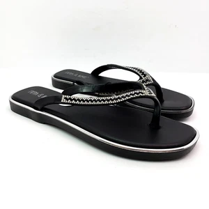 Fifth & Luxe Womens Sz 7/8 Black Silver Rhinestone Slip On Fashion Thong Sandals - Picture 1 of 10
