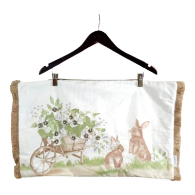 Isaac Mizrahi 15" x 23.5" Beaded Bunny Rabbit Pillowcase with Jute Fringe Easter - Image 1 of 4
